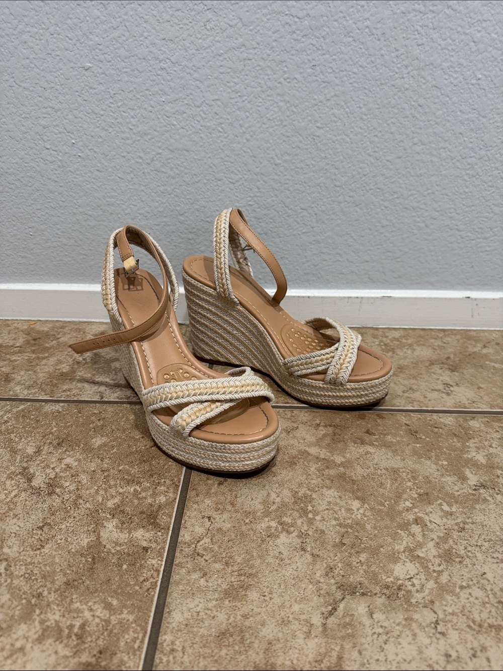 BP Beige Braided Espadrille Wedge Sandals